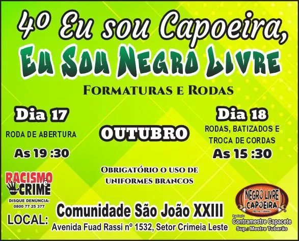 Cartaz do Evento 4º Eu Sou Capoeira, Eu Sou Negro Livra